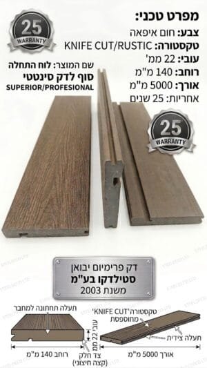 לוח התחלה וסוף לדק סינטטי בטקסטורת KNIFE CUT RUSTIC בגוון חום איפאה ROC Decking