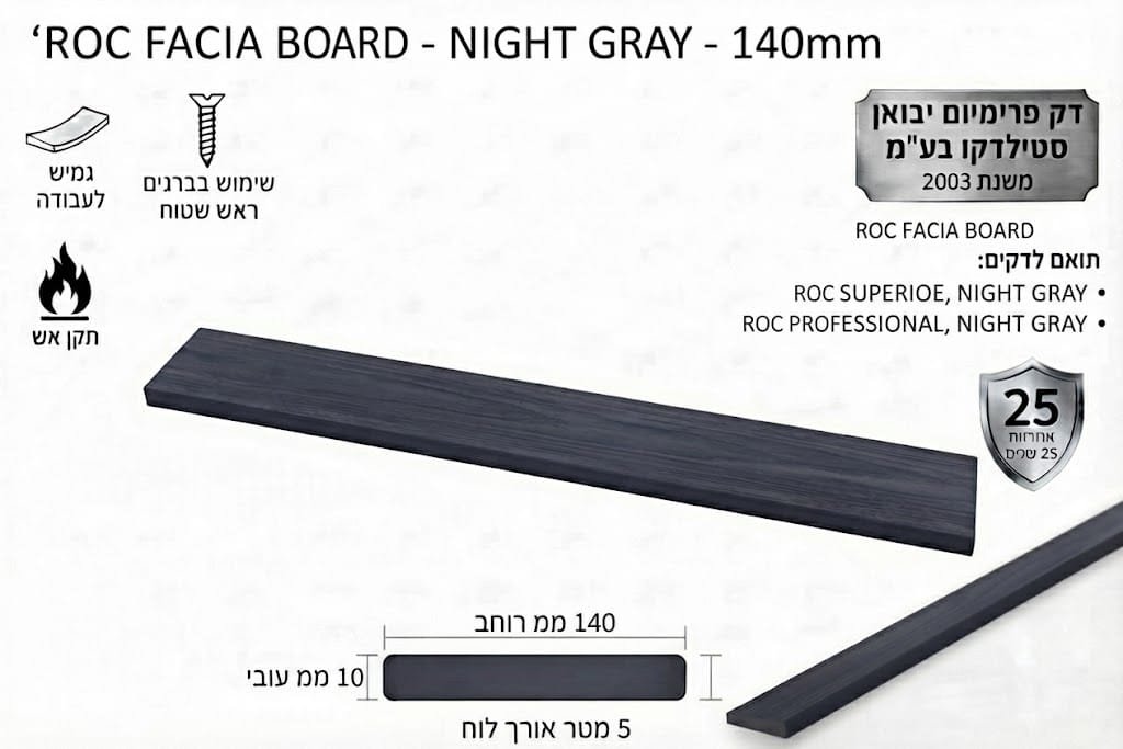 פאנל 140 מ"מ ROC Decking בגוון אפור לילה Night Gray