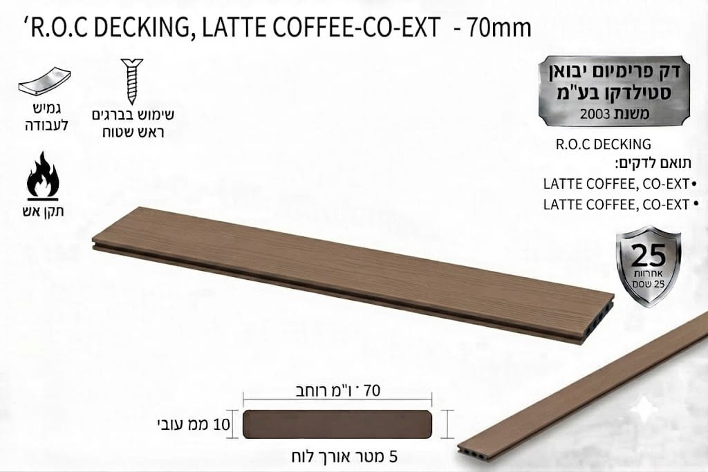 פאנל 70 מ"מ ROC Decking בגוון קפה לאטה CAFFE LATTE