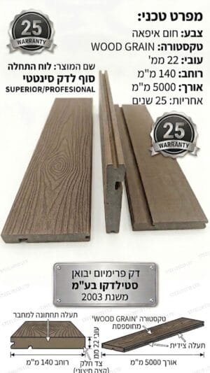 לוח התחלה וסוף לדק סינטטי בטקסטורת WOOD GRAIN בגוון חום איפאה ROC Decking