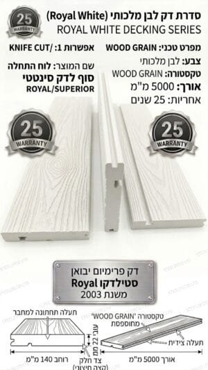 לוח התחלה וסוף לדק סינטטי בטקסטורת WOOD GRAIN בגוון לבן רויאל ROYAL WHITE ROC